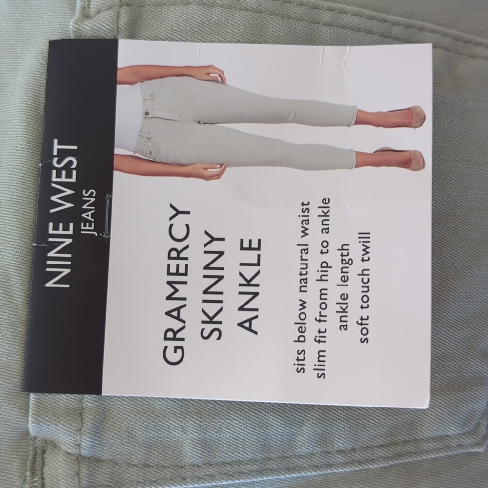 NWT Nine West Gramercy Skinny Ankle Jeans 12 Sea Grass Green Frayed Hem Twill - Picture 6 of 16